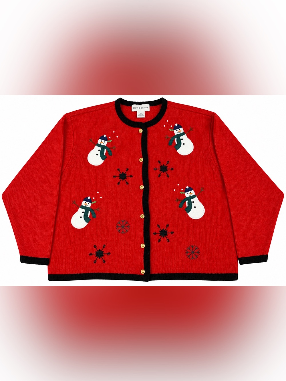 Vintage 90s Croft & Barrow Christmas Snowman Cardigan Red XL Ugly Sweater